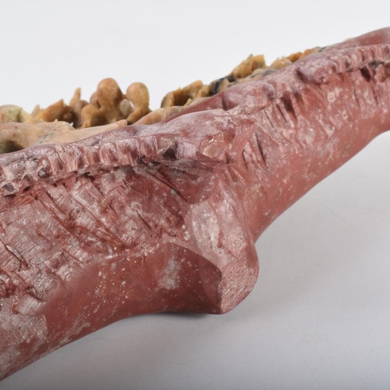 中国　玉石蝋石青田石　楼閣山水雕　床飾　置物　C　6952A