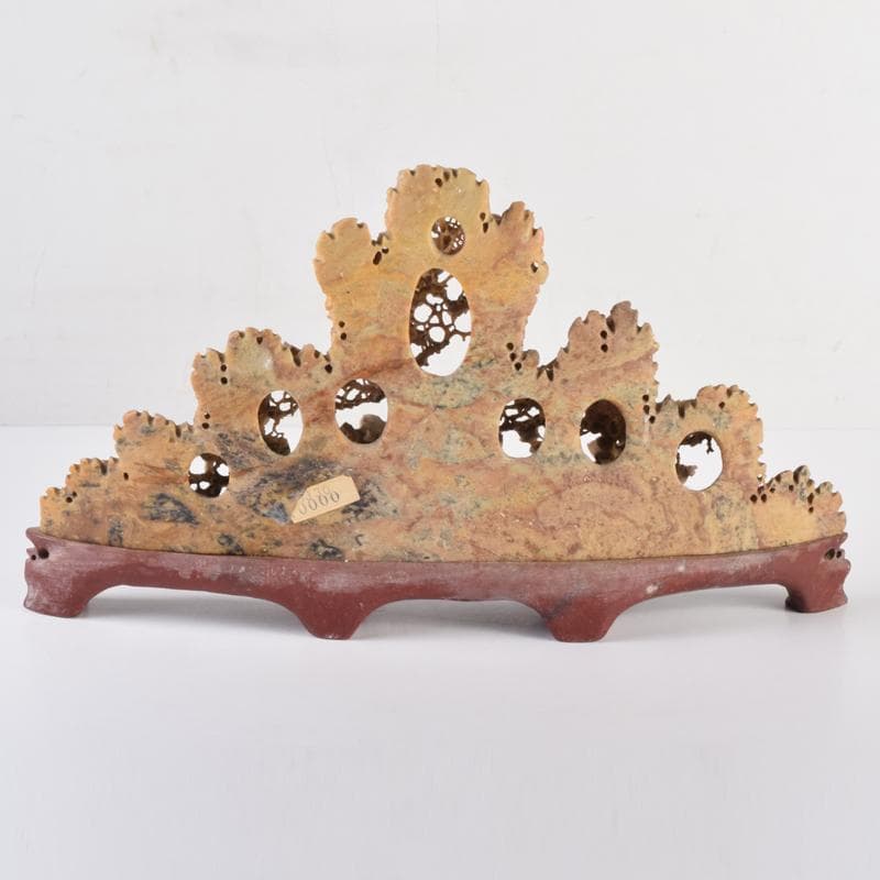 中国　玉石蝋石青田石　楼閣山水雕　床飾　置物　C　6952A