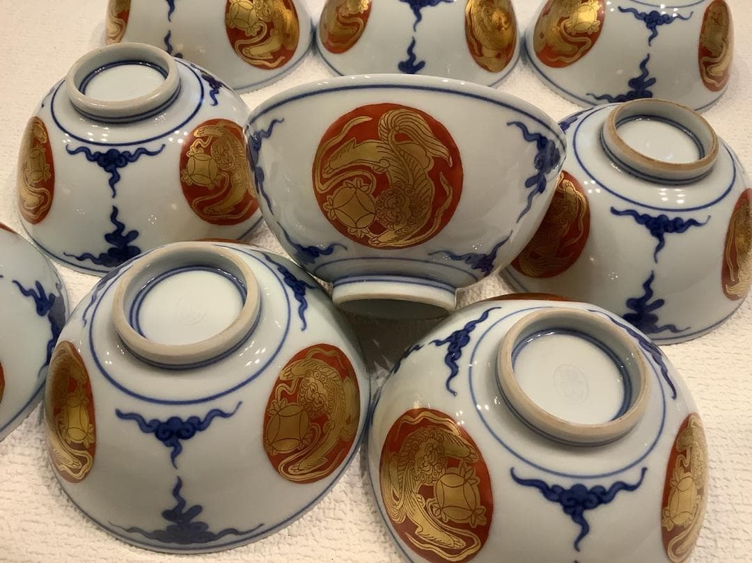 【宮永東山】茶盌　金襴手獅子図　汲み出し茶盌　14客※