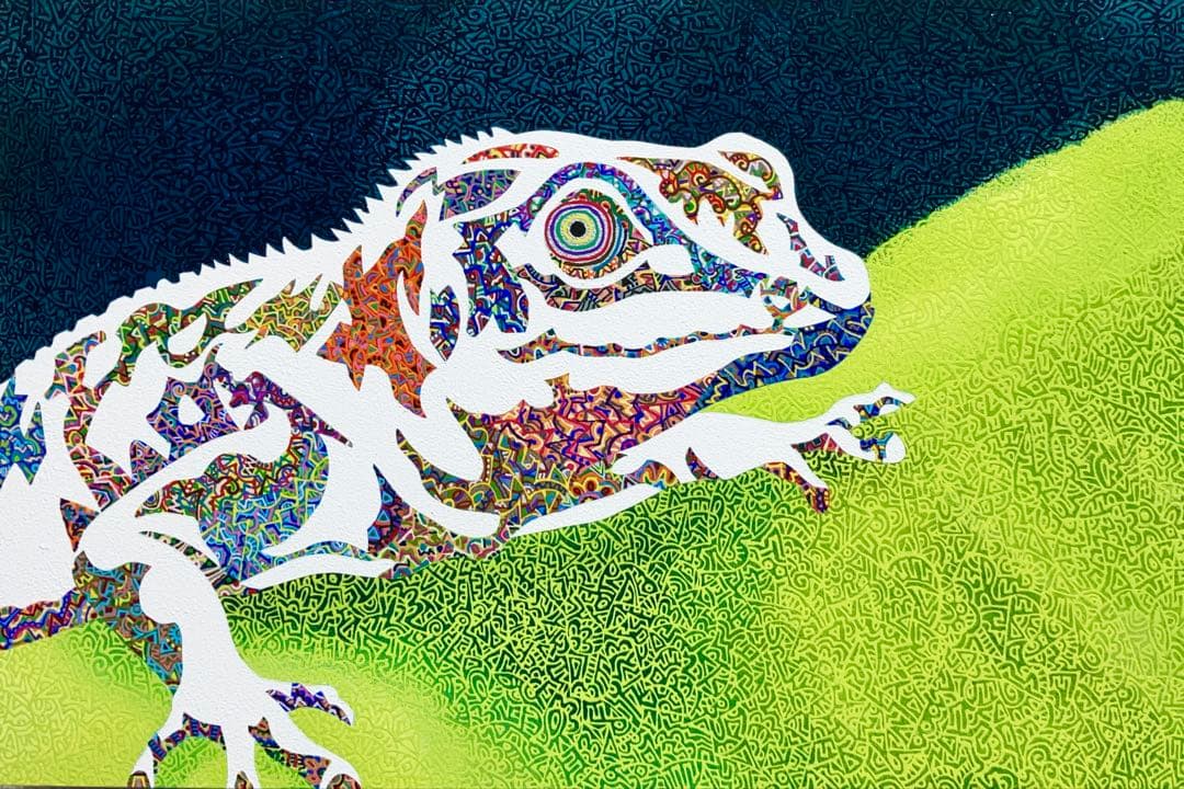 原画　爬虫類　動物画　絵画　アクリル画　現代アート　細密画　手描き　一点物
