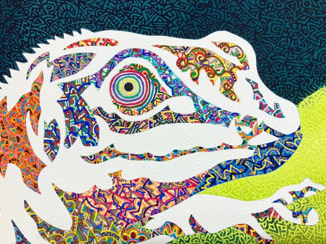 原画　爬虫類　動物画　絵画　アクリル画　現代アート　細密画　手描き　一点物