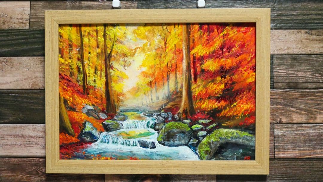 油絵 絵画 【紅葉川渓谷】