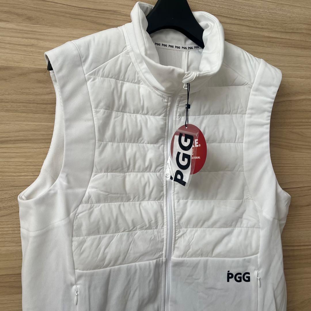 新品★46,200円 中綿ダウンベスト PGG パーリーゲイツ 防寒白×黒ロゴ５