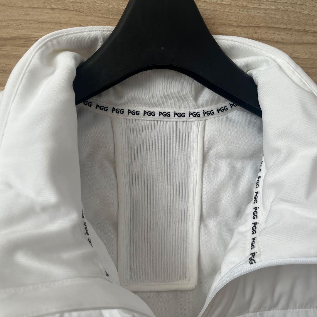 新品★46,200円 中綿ダウンベスト PGG パーリーゲイツ 防寒白×黒ロゴ５