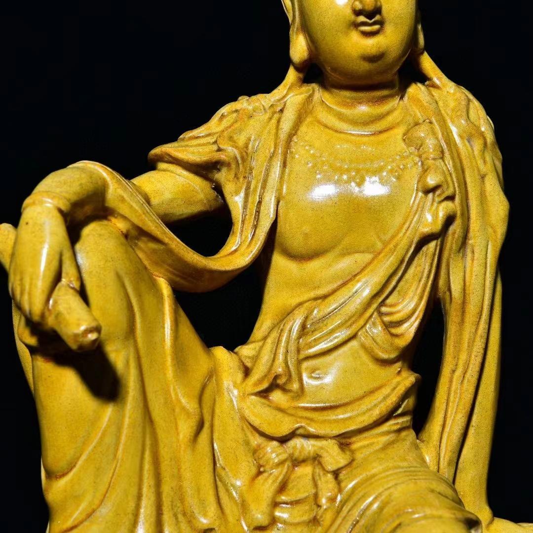 中国古美術・旧蔵の陶磁器、自在観音像・20x40cm・供養仏像・風水開運・置物