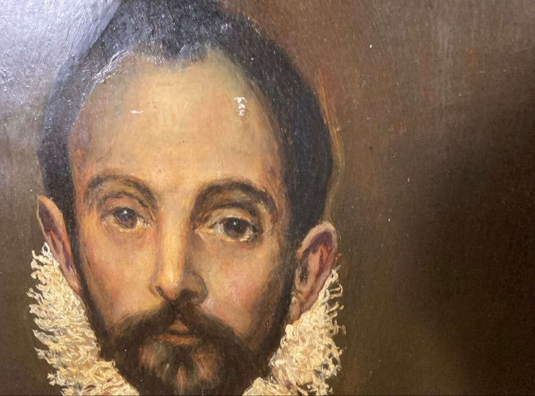 「胸に手を置く騎士」エル・グレコ F25号 大型油彩 アンティーク額縁