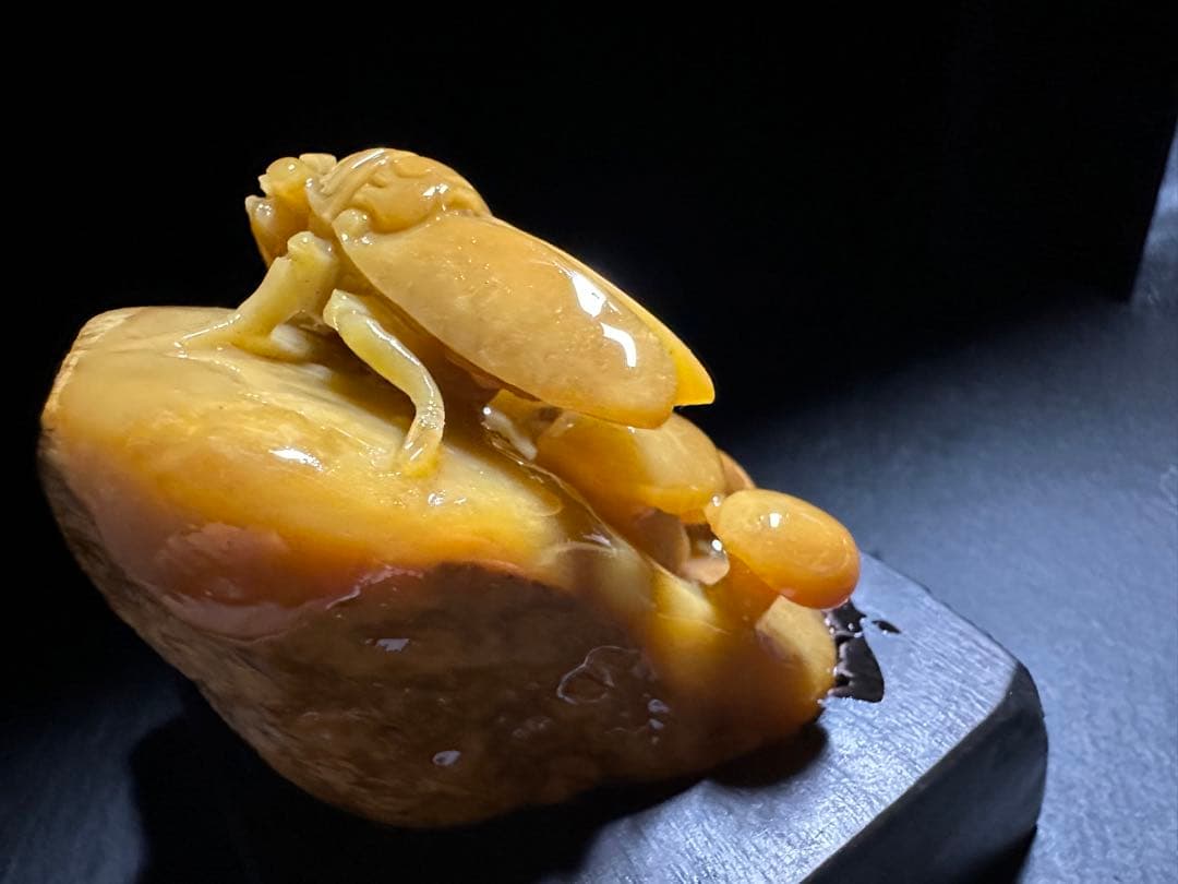 36寿山石　 田黄　蝉　置物　縁起物　手彫り　原石