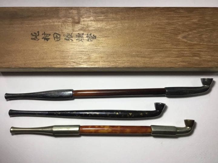 ◆煙管３本◆勲六等瑞宝章 金工師 吉田省吾作 純村田張煙管 純銀 キセル 喫煙具