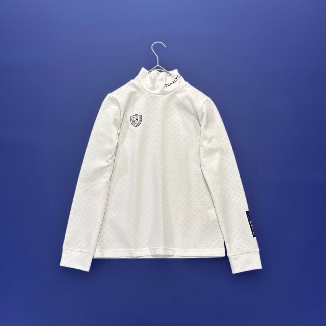 パーリーゲイツ　長袖　モックネックシャツ　ホワイト　総柄　ロゴ　0/S