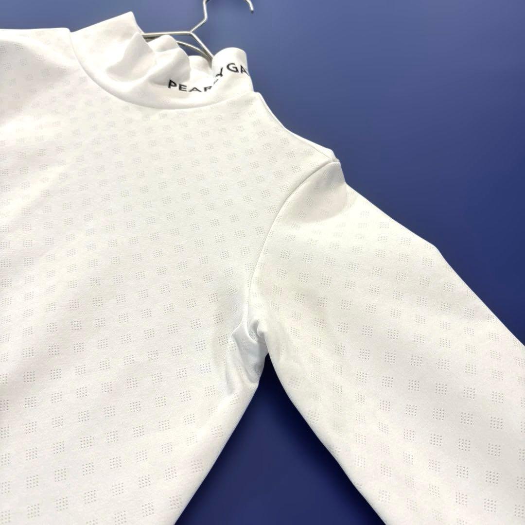 パーリーゲイツ　長袖　モックネックシャツ　ホワイト　総柄　ロゴ　0/S