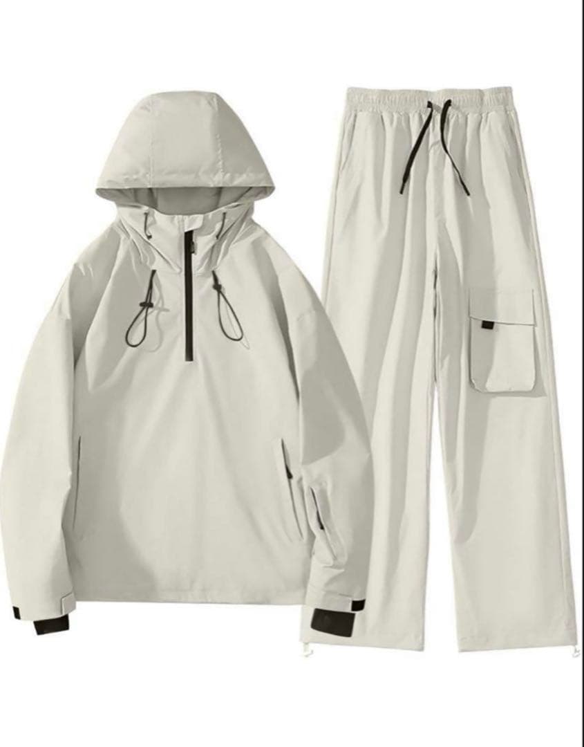 スキー スノーボード スノボ ウェア ホワイトベージュ 上下セット 男女兼用 M