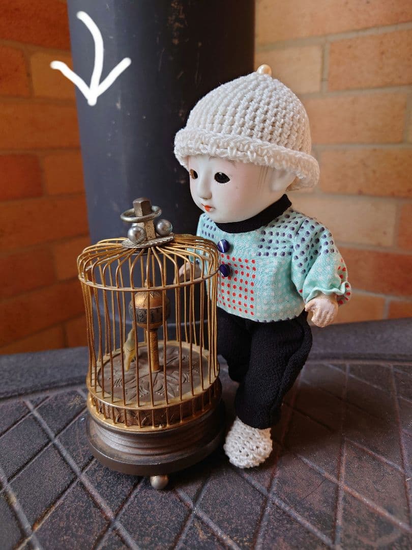 アンティーク　小さな鳥かごの時計　回転式時計　鳥かご　鳥　ゼンマイ式　動きません