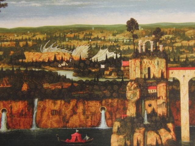 生駒泰充、【水辺の叙景】、希少な額装用画集画、新品高級額 額装付、状態良好