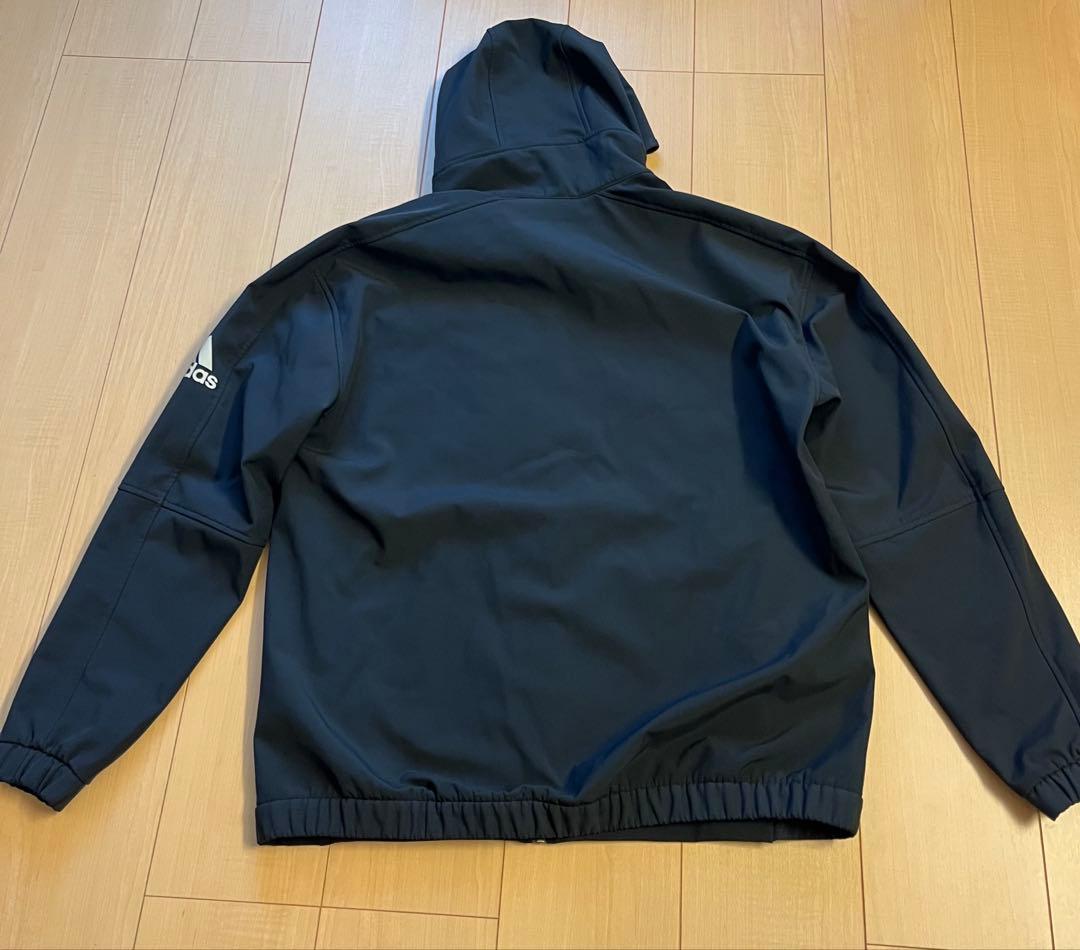 adidas フード付きウィンドブレーカー 黒（サイズ上着O、ズボンXO)