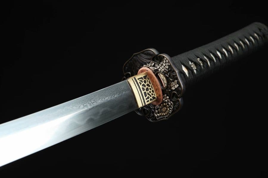 三色銅菊花刀装侍刀（黒檀タイプ）武具　刀装具　日本刀　模造刀   居合刀