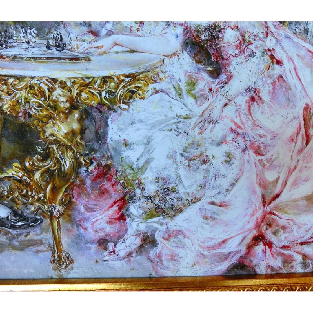 中世ヨーロッパ貴族を描いたロココ額絵 W65cm H55cm