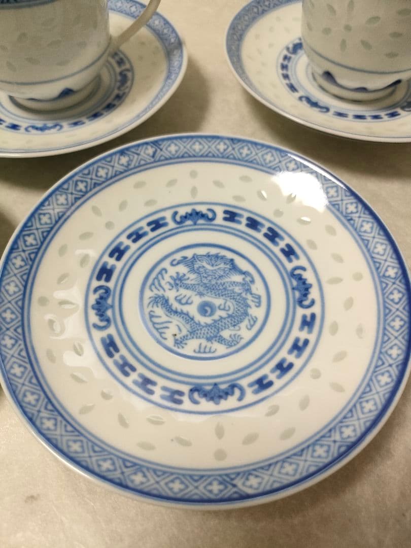 専用　中国　景徳鎮『玩玉』蛍手 龍文　デミタスカップ＆ソーサー5客