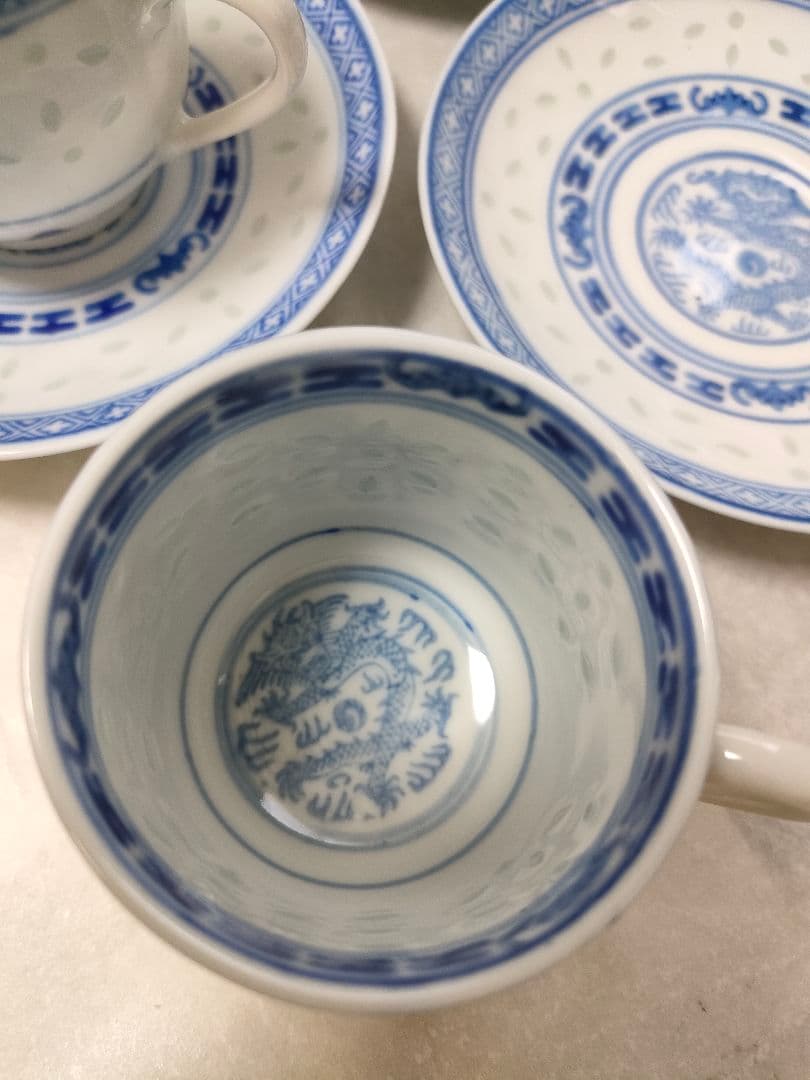 専用　中国　景徳鎮『玩玉』蛍手 龍文　デミタスカップ＆ソーサー5客