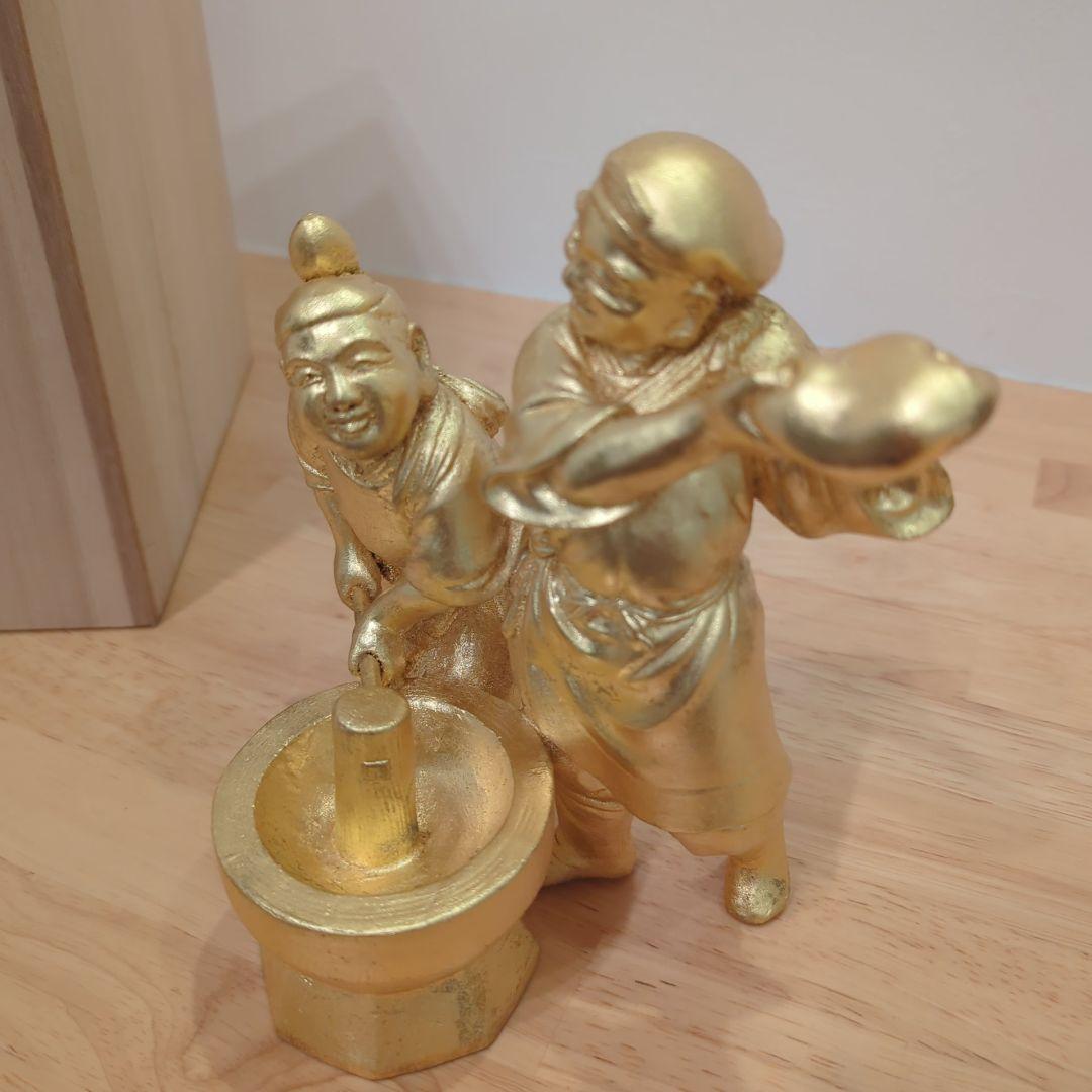 餅つき福の神(金箔仕上)』 青銅製 ブロンズ 銅像 高岡