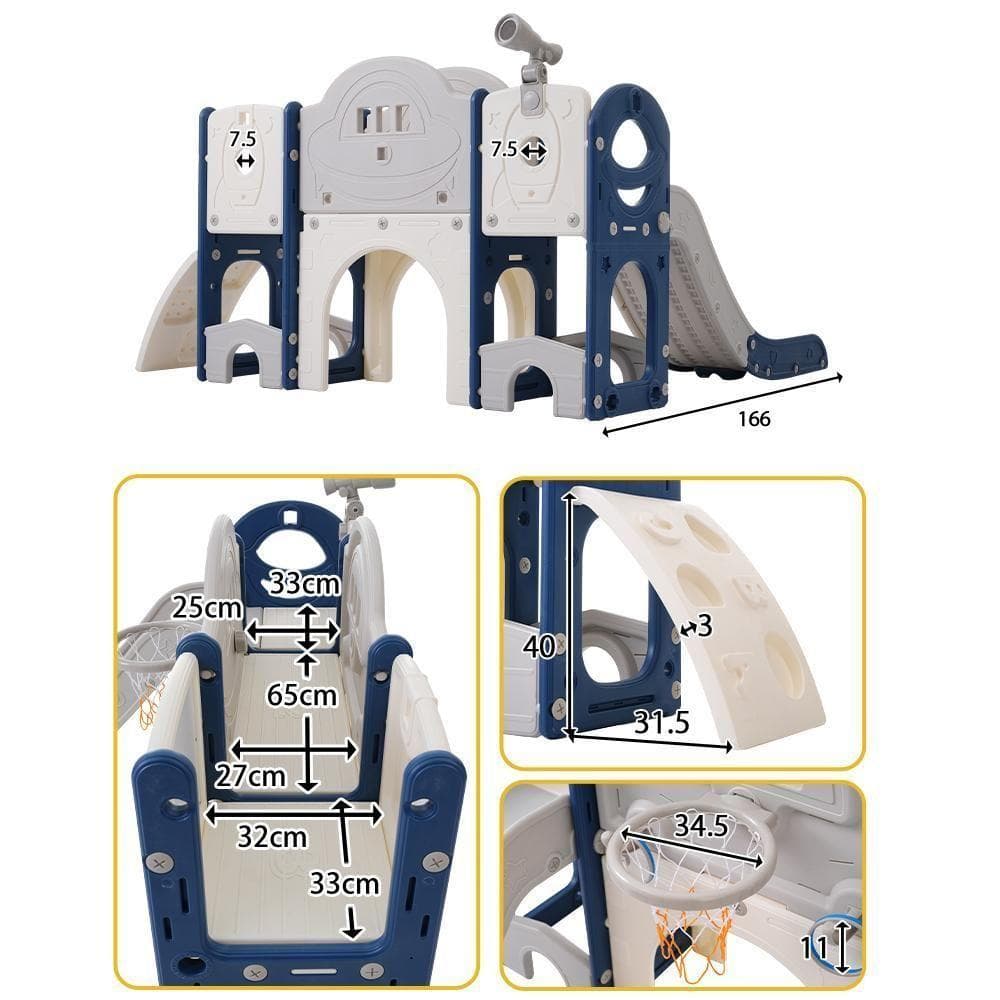 すべり台大型遊具すべりだいスライダー室内遊具バスケットゴール収納ブルー×グレー