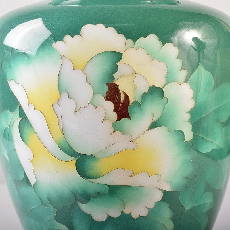 七宝焼　牡丹文　花瓶　唐木台・時代箱付　M　R8760B