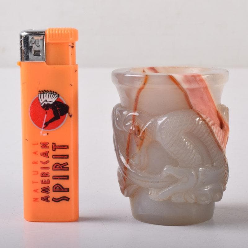 中国　玉石寿山石彫刻　龍彫　酒盃　時代箱　C　8024