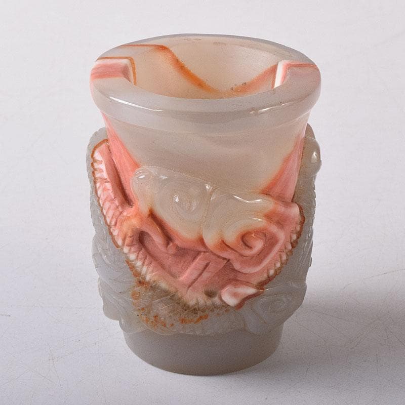 中国　玉石寿山石彫刻　龍彫　酒盃　時代箱　C　8024