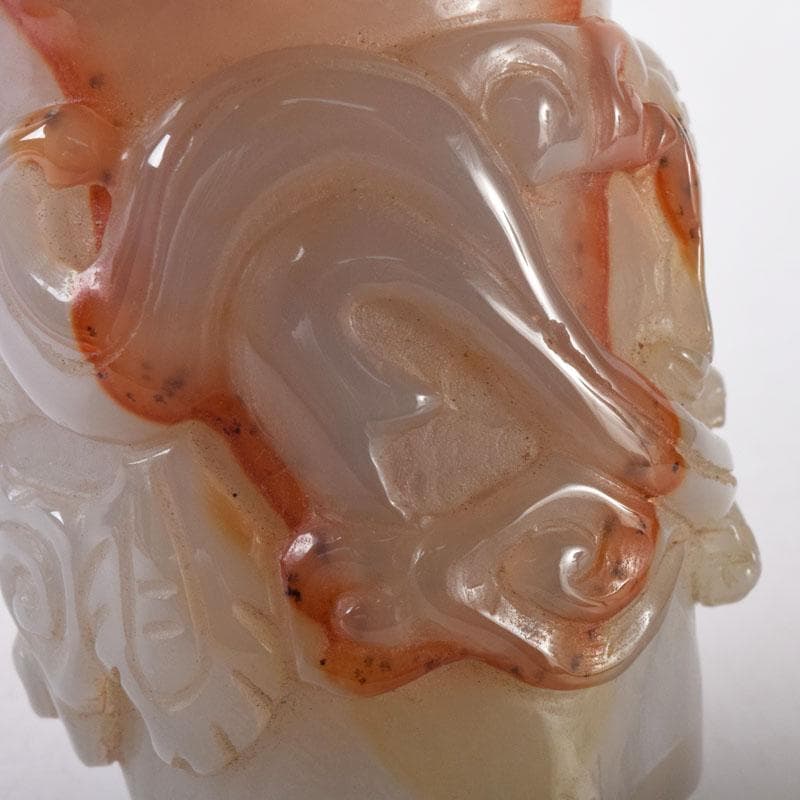 中国　玉石寿山石彫刻　龍彫　酒盃　時代箱　C　8024