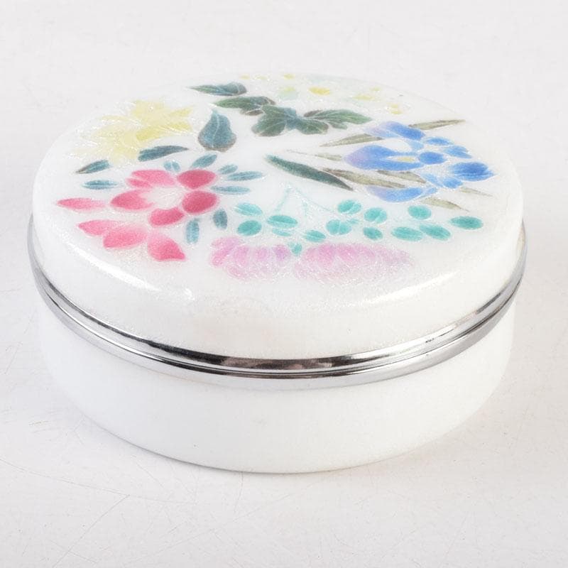 七宝焼　安藤七宝店　花草文　盒子　蓋物　箱付　V　8637