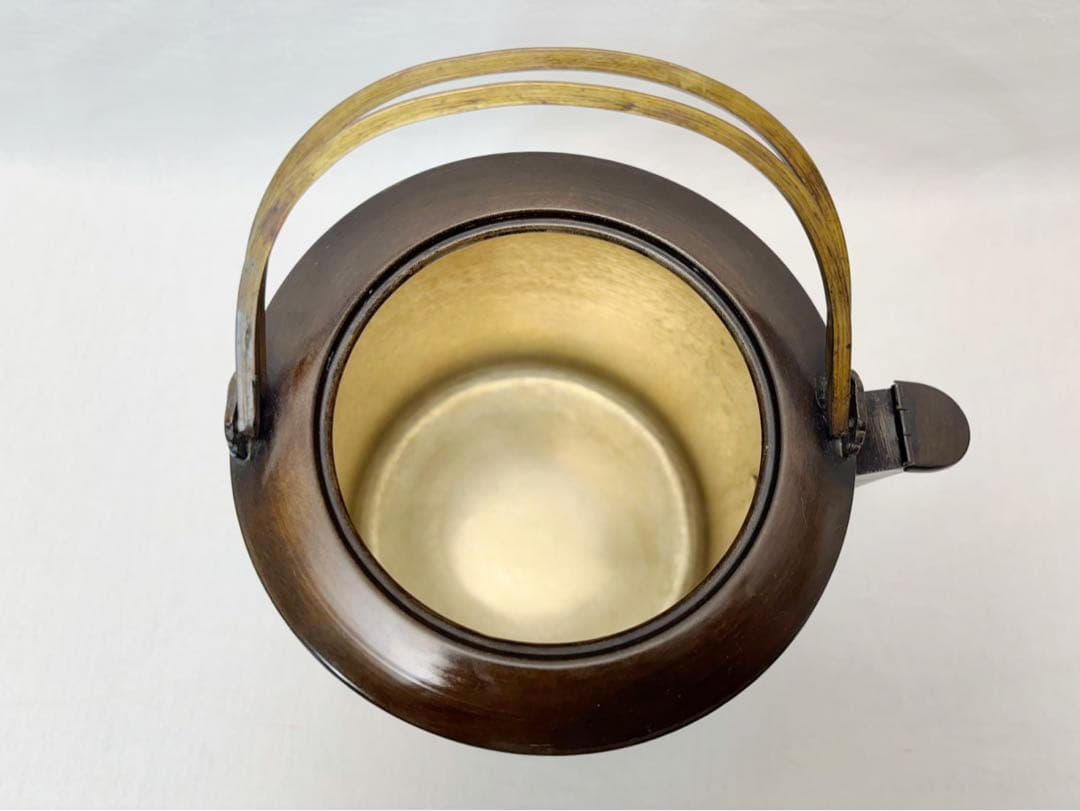 美品 茶道具 銅製 寸度形雷紋 水注 やかん 口蓋 薬缶 湯沸 金属工芸 紙箱