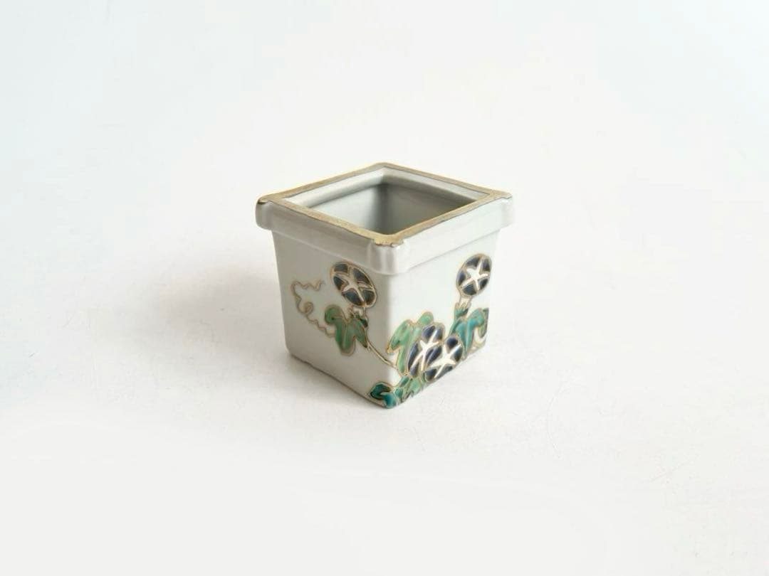 陶芸家　高野昭阿弥　色絵　井筒　蓋置　朝顔　共箱　茶道具