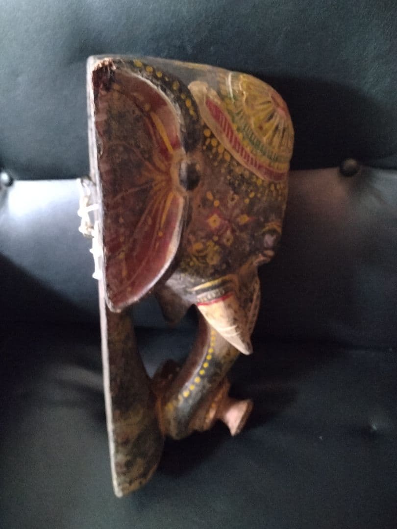 呪物　インド　フォークアート　ガネーシャ　壁掛け　木彫り　ヴィンテージ