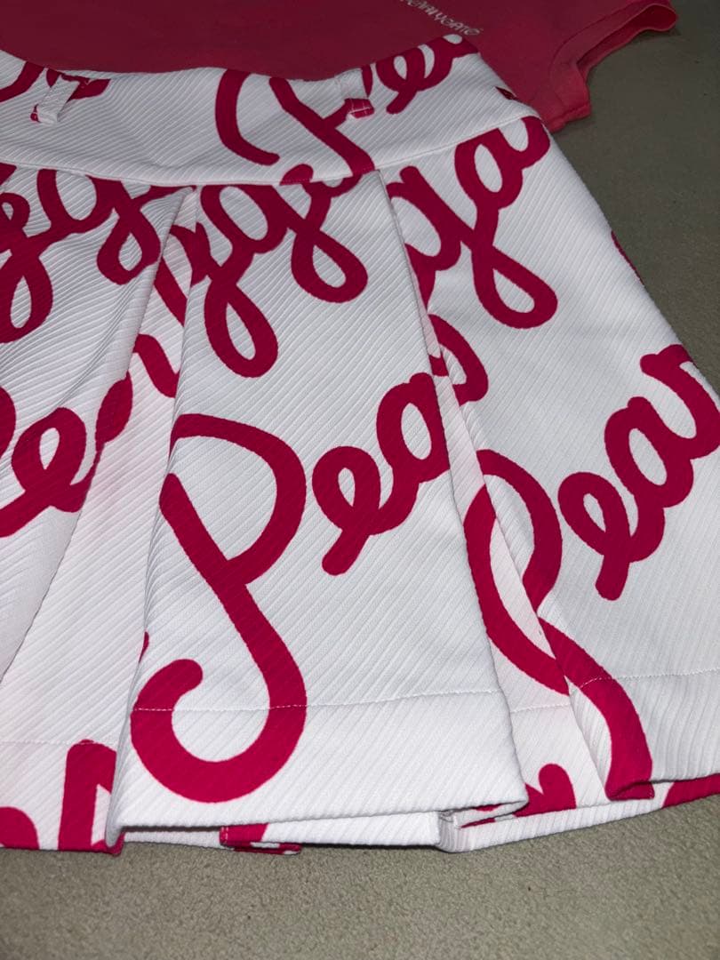 （美品）パーリーゲイツ 、筆記体ロゴグラフィック柄、セットアップ、サイズ0