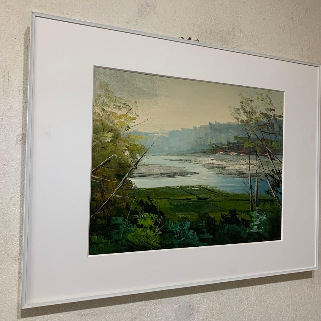 絵画　油彩肉筆画　真作　府川誠『海辺』