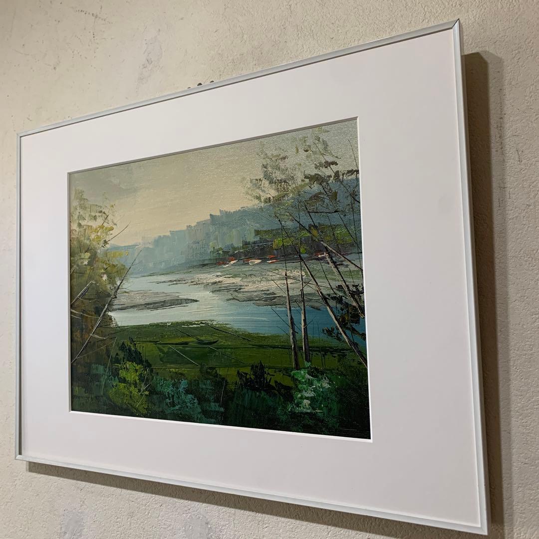 絵画　油彩肉筆画　真作　府川誠『海辺』