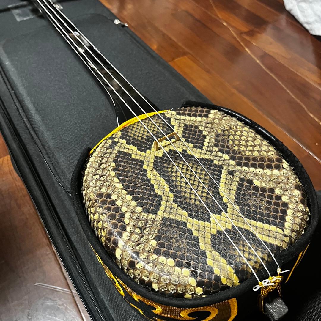 ヘビ皮沖縄三味線 （練習用）ケース付き