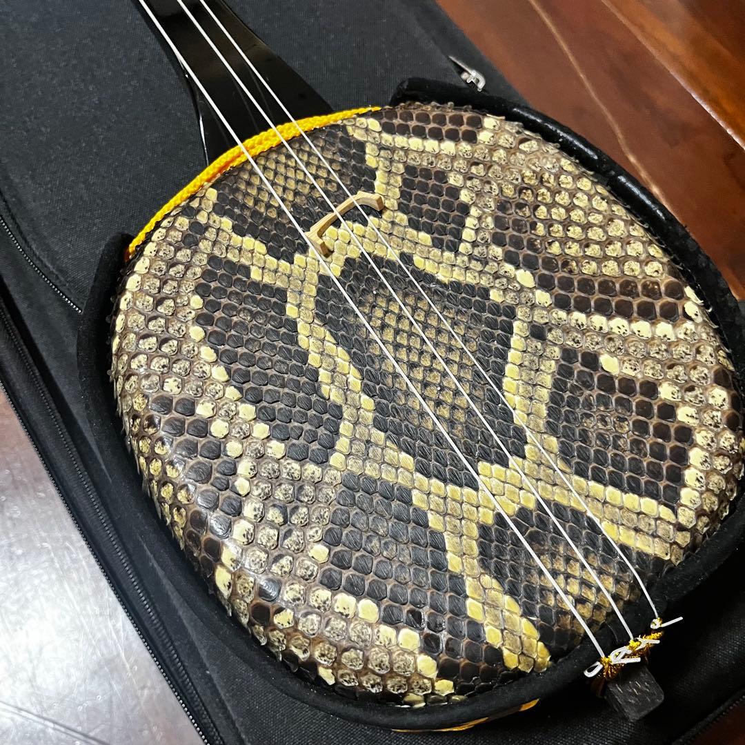 ヘビ皮沖縄三味線 （練習用）ケース付き