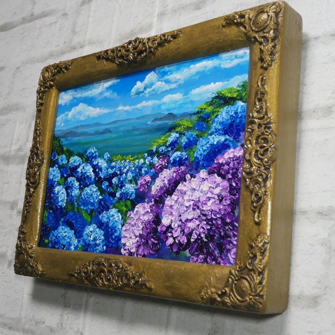 油絵 油彩 油彩画 絵画 絵【紫雲出山の紫陽花】