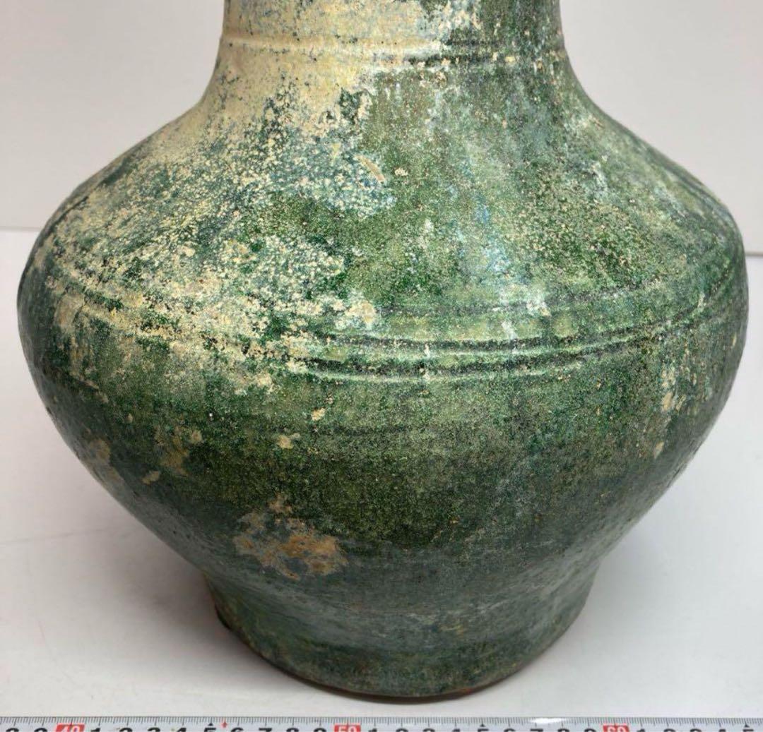 中国漢時代　漢緑釉大壺 高さ35.3cm 漢緑