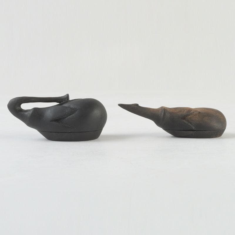 茶道具　瓢介作　黒柿　茄子香合　2点　共箱　V　9543