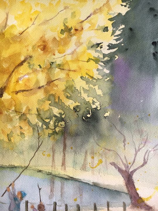 水彩画原画風景画称名寺　金の森の子どもたち