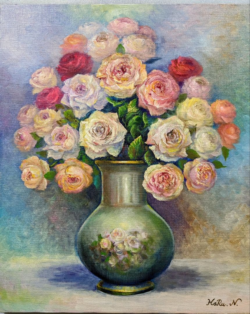 画家haru☆油彩画F12号☆薔薇☆真作、原画、一点物☆