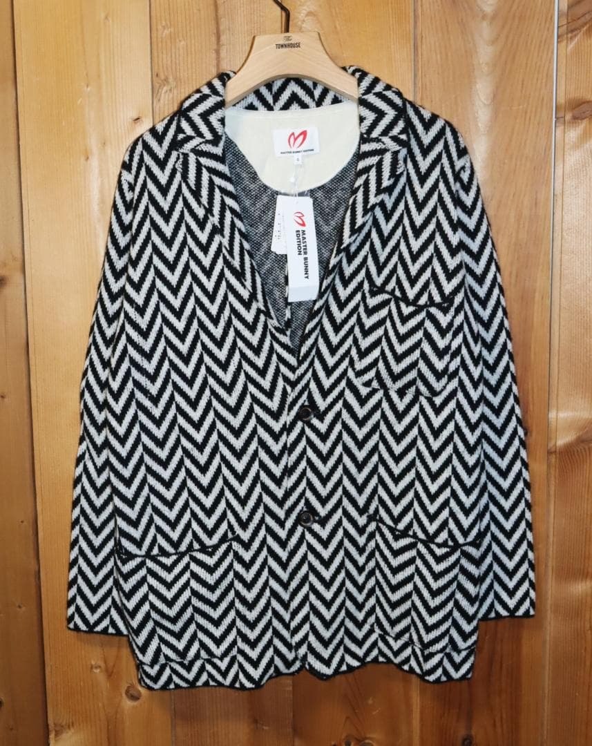 新品 マスターバニー ヘリンボーン ウールニット 2B ジャケット (4/M)Ⓗ