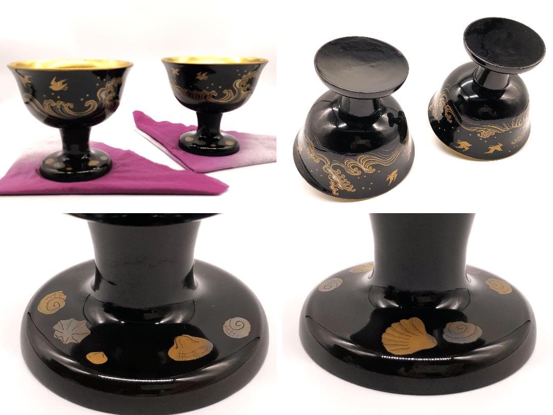 【 里帰り杯洗 】　金魚図　２客対　明治漆器