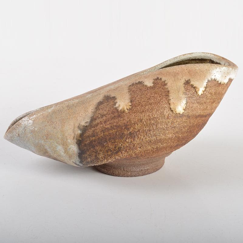 唐津焼　古唐津　釉垂れ　手びねり　変形碗　時代箱付　C　R6652