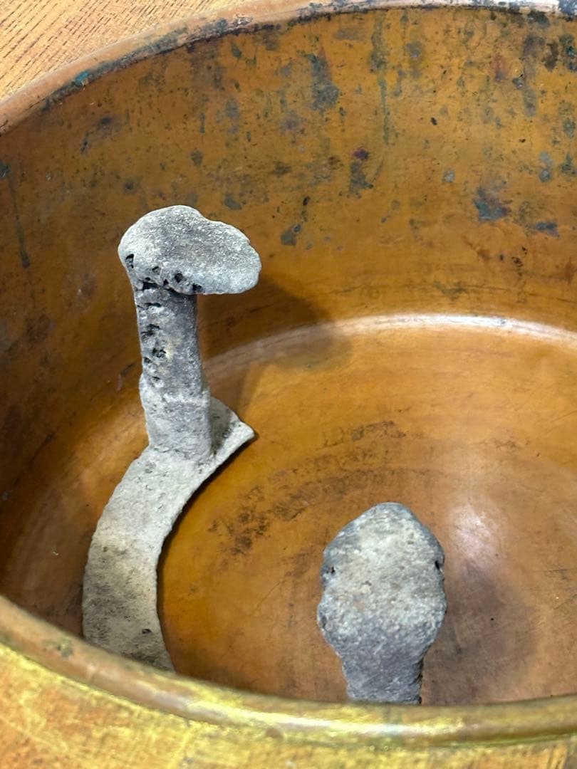 骨董火鉢囲炉裏テーブル　セット　レトロ ちゃぶ台 鉄五徳木灰付き