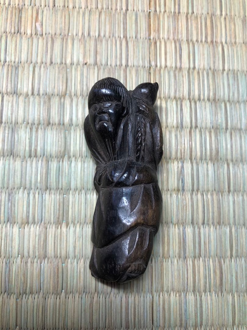 明治時代根付、仙人沉香 木彫