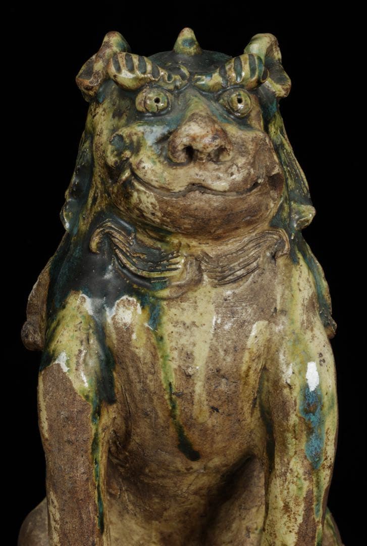 K*M様 江戸期名陶 【加藤春岱】 瀬戸焼 特大狛犬 阿吽 一対 桐箱 獅子 古