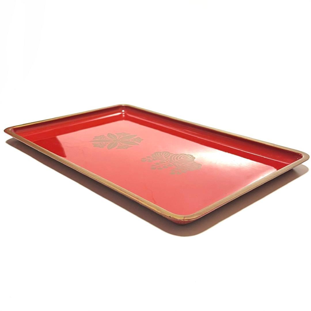 ■両山紋・茶菓盆■曹洞宗・久我竜胆・五七桐・角盆・トレー・漆器・朱色・慶事・茶道