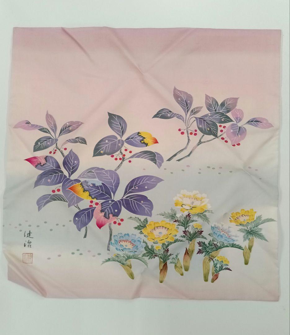 加賀友禅　白山紬の華袱紗、3点、　春　シルク お買い得価格